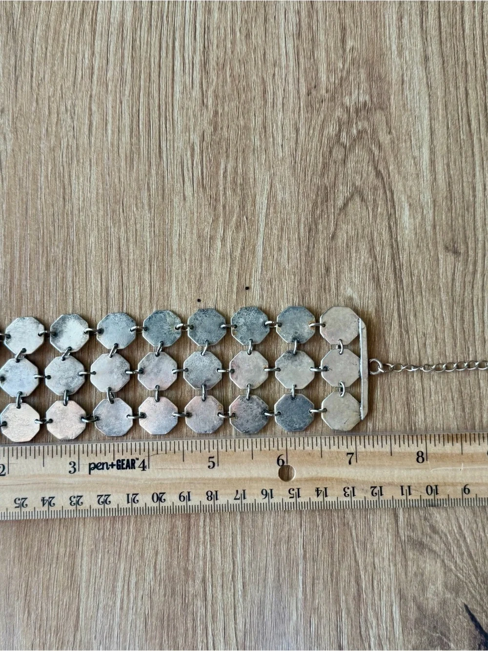 Vintage 90s Grunge Brutalist Silver Triple Strand Geometric Octagon Bracelet